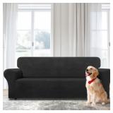 WEERRW Velvet Couch Cover for 3 Cushion Couch Covers - Stretch Sofa Slipcovers with Non Skid Foam and Elastic Bottom, Furniture Protector for Pets, Crafted from Soft Plush Fabric, Black, Large