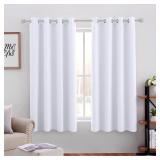 HOMEIDEAS Pure White Curtains 52 X 63 Inch Length Set of 2 Panels Curtains/Drapes, Grommet Window Curtains for Bedroom & Living Room