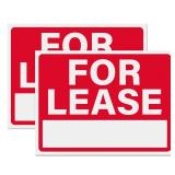 For Lease Sign 12x16, Plastic Sign for Home, Office, Commercial Propety, Waterproof Plastic (Pack of 2)