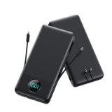 Portable Charger USB C Power Bank with 2 Built in Cables & AC Wall Plug,13800mAh Portable Battery Pack Fast Charging Compact LED Display Universal Compatible with iPhone 16/15,Galaxy S23,Tablets etc