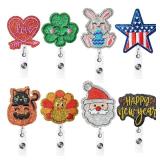 PANTIDE 8Pcs Holiday Badge Reels Love Heart Clover Bunny Embroidered Retractable Felt Name ID Card Decorative Badge Holders with Alligator Clip for Independence Thanksgiving Day Christmas Halloween