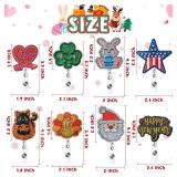 PANTIDE 8Pcs Holiday Badge Reels Love Heart Clover Bunny Embroidered Retractable Felt Name ID Card Decorative Badge Holders with Alligator Clip for Independence Thanksgiving Day Christmas Halloween