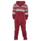 Medium Size, Unisex Adult Onesie, Aztec Burgundy, One-Piece Non Footed Pajama Jumpsuit, Long Sleeve w/ Hood, for Men & Women by Skylinewears