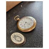 Waltham pocket watch, scrimshaw styled owl on necklace pendant