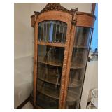 Beautiful curved front, leaded glass insert, curio cabinet