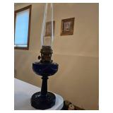 Vintage Cobalt blue, Lincoln drape, Aladdin oil lamp