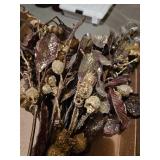 Dark burgundy and gold glittery swags, or stems