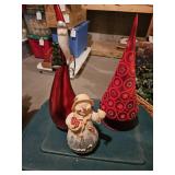 Red glass Christmas tree, resen snowman, tall glass Santa