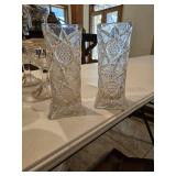 Pair of very beautiful, 10 inch tall, cut glass, very heavy vases