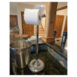 Metal trash can, plastic trash can, metal toilet paper stand