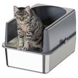 Booche High-Sided Stainless Steel Cat Litter Box