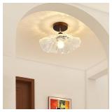 $98 Semi Flush Mount Ceiling Light, Wooden Base