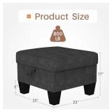 $106 ZeeFu Ottoman 25"x23" Velvet Grey Stool