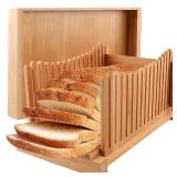 Bamboo Bread Slicer Guide Adjustable 3 Slice Thickness, Foldable Bread Cutting Guide with Crumb Tray Homemade Bread, Cakes, Bagels, Compact Sturdy Bread Maker