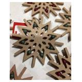 Wooden Snowflake Look Christmas Tree Ornaments with Green and Burgundy Beads (10 Ct)