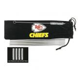 NFL Kansas City Chiefs Sports Team Logo Set of 4 Stainless Steel Straws with Bag and Brush Cleaner