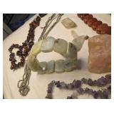 Crystals + Gemstone - Amethyst Necklace, rose quartz, Moss Agate, Kansas Selenite, Kiwi Jasper, Tigers Eye, Shell