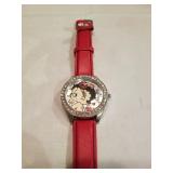 Ladies Betty Boop Rhinestone Red Leather Band Watch