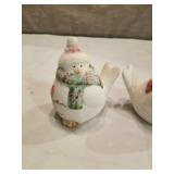 Set of 2 Snowy Winter Pottery Birds