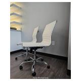 (2) Armless White Faux Leather Office Chairs