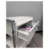 2 Drawer White Formica and Stainless Mobile Table