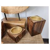 Assorted Natural Wood Decor, W/Wood Candle Holders, Candles And More