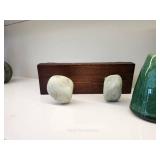 Bathroom Rock Hooks, Soap Dispenser And Decorative Green Vases