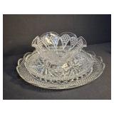 Vintage Cut Glass Serving Set of 3