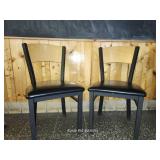 (2) Wood Back And Black Metal Cushioned Black Chairs