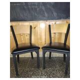 (2) Wood Back And Black Metal Cushioned Black Chairs