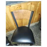 (3) Dark Wood Back And Black Metal Cushioned Black Chairs