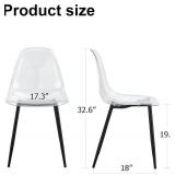 RGZ Clear Dining Chairs Set of 4, Acrylic Chair with Transparent Spoon-Shaped Seat, Kichen Chairs with Black Metal Legs, Modern Dining Chairs for Dining Room, Living Room, Kitchen - Retail: $389.99