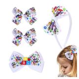 Back School Hair Accessories 4 Pieces Uniform Hair Bows Hair Clips Headband Set Hair Accessories for Little Toddler School Girls, white