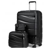 Melalenia 3-Piece Carry-on Luggage Set PP Material Suitcase with Spinner Wheels Hardside TSA Lock(Black) RETAIL $72.99