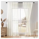 DWCN Natural Linen Sheer Curtains, Rod Pocket & Back Tab Linen Texture Semi Sheer Window Covering, Light Airy Privacy Sheer Panels for Bedroom Living Room Patio Glass Door 52" W x 108" L, Set of 2