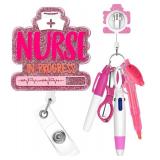 Plifal Nurse Pen Set Badge Reel Holder Accessories Clip   Retractable Mini Nursing Ball Pen Permanent Marker Highlighter Light Foldable Scissors Small Flashlight Work Student Office Hospital Bright