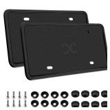 XCLPF Silicone Black License Plate Frame Covers 2 Pack  Front and Back Car Plate Bracket Holders. Rust Proof, Rattle Proof, Weather Proof (Black)