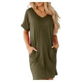 Camisunny Vacation Dresses for Women Beach Sexy Cotton Cuffed Sleeve Dress Stretchy Comfy V Neck Size L