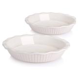 AVLA Ceramic Pie Dish for Baking, 9 Inches/ 47OZ Pie Pan Pie Plate Round Baking Dish Pan with Ruffled Edge for Kitchen Cooking Dessert Dinner, White, Set of 2