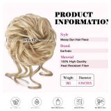 Earfodo Messy Bun Hair Piece, Messy Hair Bun Scrunchies for Women Tousled Updo Bun Synthetic Wavy Curly Chignon Ponytail Hairpiece for Daily Wear(27/613# Strawberry Blonde & Bleach Blond Mixed)