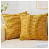 MIULEE Pack of 2 Mustard Yellow Corduroy Decorative Throw Pillow Covers 18x18 Inch Soft Boho Striped Pillow Covers Modern Farmhouse Fall Home Decor for Sofa Living Room Couch Bed