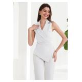 GRACE KARIN Womens 2024 Sleeveless Work Tank Shirts Casual Wrap V Neck Blouse Elegant Office Spring Trendy Top White M