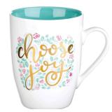 With Love Inspirational Coffee Mug for Women, Choose Joy Teal w/ Gold Accents Motivational Coffee/Tea Cup for Her Birthday, Mother