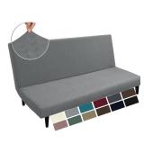 MAXIJIN Futon Cover Slipcover Full Size, 2024 Upgrade Queen Futon Mattress Cover Washable Armless Sofa Couch Covers Stretch Sofa Bed Furniture Protector with Elastic Bottom (Futon, Light Gray)