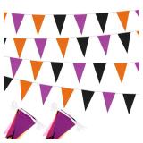 Tatuo 656 ft Halloween Pennant Banner 20 Pcs Purple Orange Black Triangle Flag Banner Fabric Bunting Halloween Party Hanging Decoration Flag Bunting Garland for Indoor Outdoor Wedding Garden Birthday