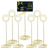 24 Pack 8.86 Inch Table Number Holder Wire Photo Holder Picture Name Menu Clips Memo Note Cards Stand for Wedding Reception Anniversary Birthday Centerpieces(Gold)