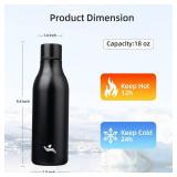 Konokyo Insulated Water Bottle with Strap,18 oz Double Wall Stainless Steel Vacuum Bottles Metal Water Flask,Black