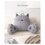 Blissful Diary Kitty Reading Pillow for Kids/Teens/Adults, Back Pillow for Sitting Up in Bed with Shredded Memory Foam, Bed Rest Pillow with Arms, Back Support Pillow with Washable Cover (Light Gray)