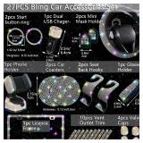 NBTEPEM 27 PCs Multicolor Bling Car Accessories Set for Women, Bling Steering Wheel Covers Universal Fit 15 Inch, Bling License Plate Frame, Bling Phone Holder, Bling Car Coasters