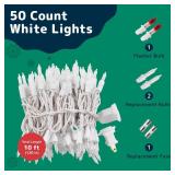 PREXTEX 10 Ft String Lights with Christmas Tree Lights Warm White   Indoor/Outdoor Decor   Christmas Tree Lights for Holidays, 100 Twinkle LED Lights on White Wire   Multi Strand Connectable